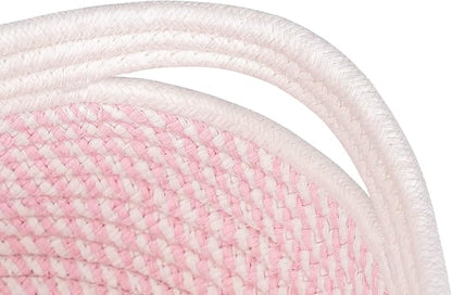 Off White&Mixed Pink Shelf Basket to Store and Organize Household Items/Baskets&Bins for Daily Storage &Organizing/Woven Rope Basket for Bedroom,Playroom/Small Oval-13x8.66x5.11’’,3 Packs