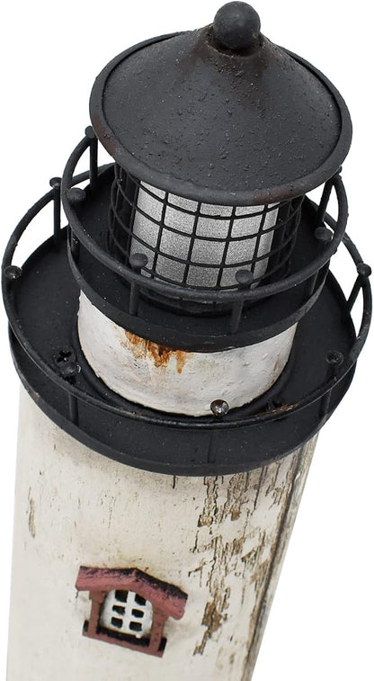 Linfevisi Wood Lighthouse Decor Rustic LED Light House Decor Wooden Decorative Nautical Lighthouse Statue Coastal Beach Themed Lighthouse Handcrafted Tabletop Decoration Home Bathroom (12")