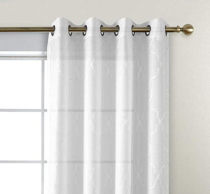 MIUCO Moroccan Embroidered Semi Sheer Curtains Faux Linen Grommet Window Curtains for Bedroom Living Room 84 Inches Long 2 Panels, Pure White