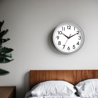 Wall Clock Small Analog 8 Inch Silent Non Ticking Battery Operated Modern Simple Decorative for Kitchen Office Bedroom Bathroom Living Room(Silver)