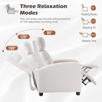 BestMassage | Recliner Chair | No Massage Function | Textile Beige | with Lumbar Support, Adjustable Push Back, Wide Armrests, Footrest & Padded Seat | Easy Assembly | for Living Room, Home Theatre