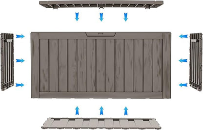 80 Gallon Outdoor Storage Box with Wheels, Waterproof Lockable Resin Deck Box Patio Storage Bin for Pool Accessories Cushion Furniture, Garden Tools, UV-Resistant Outside Delivery Grey