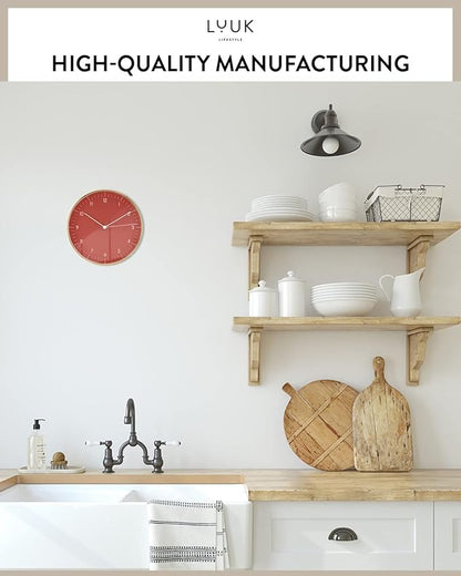 LUUK LIFESTYLE Modern Wall Clock with Silent Quartz Movement, Stylish and Elegant, for Living Room, Bedroom, Dining Room, red and Gold