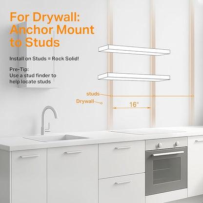 BAYKA Floating Shelves, 48 inches Long Heavy Duty Wall Mounted Rustic Wood Shelves for Bathroom, Bedroom, Living Room, Kitchen, Office, Hanging Shelf for Books/Storage/Decor(White,Set of 2)