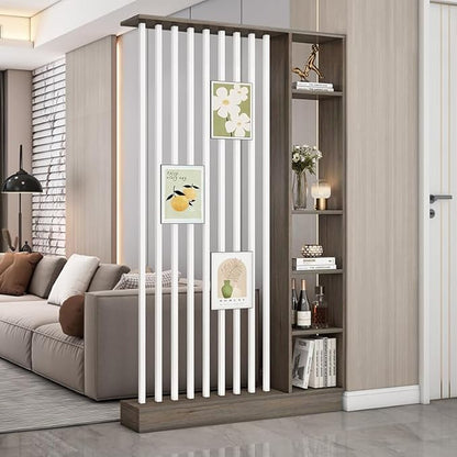 Wall Room Divider, Storage Cabinet Storage Display with Shelves, Modern Freestanding Wood Room Divider Screen, Wall Privacy Screens for Home Decorative (Grey Oak+White,47" L x 9.5" W x 79.5" H)