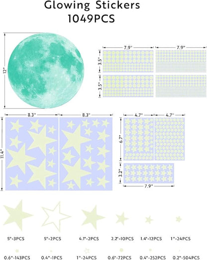 1049Pcs Glow in The Dark Stars and Moon for Ceiling, Wall Bedroom Chirldren's Room Stickers Decals Decor, Boys & Girls' Gifts