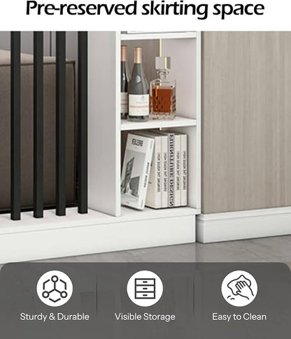 Wall Room Divider, Storage Cabinet Storage Display with Shelves, Modern Freestanding Wood Room Divider Screen, Wall Privacy Screens for Home Decorative (White+Black,35.4" L x 9.5" W x 79.5" H)