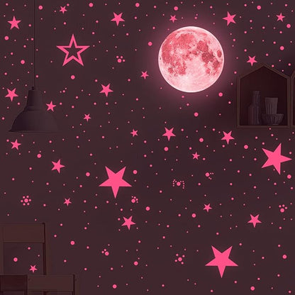 Glow in The Dark Stars and Moon Stickers for Ceiling, Luminous Wall Decals Decor for Bedroom Living Room, 407 dots + 27 Stars + 30cm Moon