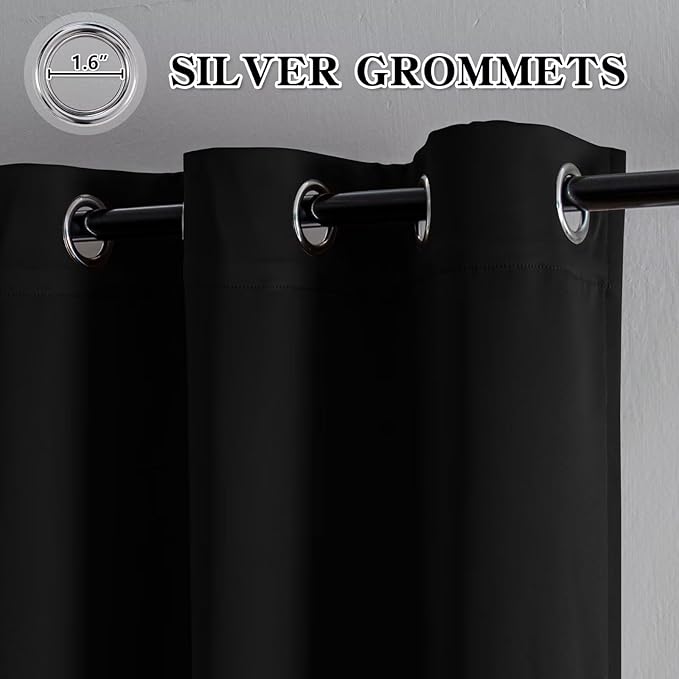 Blackout Curtains 108 Inches Long for Bedroom, Thermal Insulated Blackout Curtains 2 Panels Set, Solid Grommet Privacy Room Darkening Drapes for Living Room Windows(W52 x L108, Black)