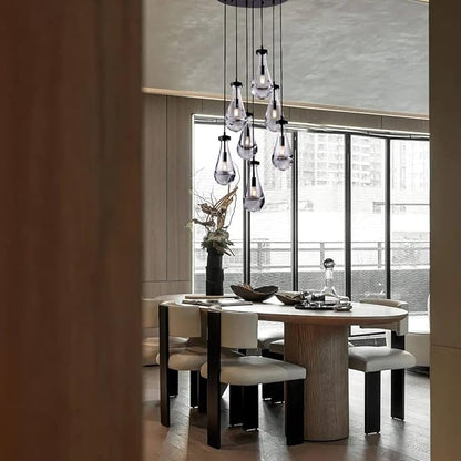 7 Light Raindrop Chandeliers, Bronze Teardrop Cluster Pendant Lights Kitchen Island, Black Dining Room Chandelier Over Table Hanging Pendant Lighting for High Ceiling, Entryway Staircase