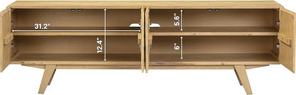 NTC Sapa Mid-Century Modern Solid Wood TV Stand 4-Door Media Console with Carved Geometric Fronts for TVs up to 75", Effortless Assembly, Sand