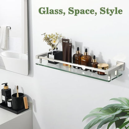 Alise Bathroom Shelves,Brushed Nickel Glass Shelf for Bathroom, Modern Floating Shelves,20 inch