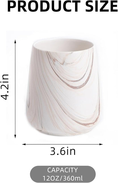 2Pcs Toothbrush Holder for Bathroom - Marble Brown Ceramic Tooth Brushing Holders Set, Toothbrush Cup & Toothpaste Organizer for Bathroom Countertop, Makeup Brush Holder, Pen Holder for Home Storage