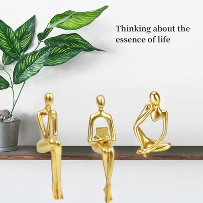 Gold Home Decor Thinker Statue Accents, Set of 3 Thinker Sculptures Office Decor Modern Abstract Resin Decoration on Shelf Table Desk for Living Room Office Bedroom (Large Gold)