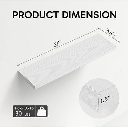 BAYKA Floating Shelves for Wall, 36 inches Wall Mounted Rustic Wood Shelves for Bathroom, Bedroom, Living Room, for Storage/Decor with 30lbs Capacity（White,Set of 3