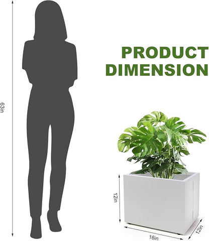 Metal Planter Box Rectangular Block-No Installation Required Galvanized Steel Long Box Planter Modern Outdoor Planters All-Weather Use with Drainage Holes for Patio/Porch,16 ×12×12IN（White）