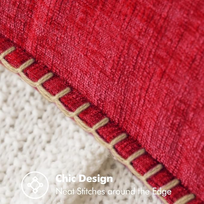 MIULEE Pack of 2 Christmas Pillow Covers 12x20 Inch Red Farmhouse Decorative Throw Pillow Covers with Stitched Edge Soft Chenille Solid Dyed Couch Pillow Covers for Sofa Bed Living Room