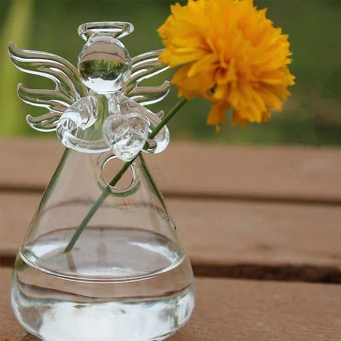 Angel Design Glass Vases Clear Flower Plant Terrarium Container Hanging Vase Wedding Decor Garden Ornaments Hanging Planter (Pack of 5)