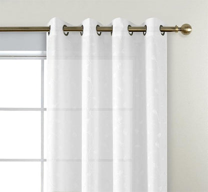 MIUCO Floral Embroidered Semi Sheer Curtains Faux Linen Grommet Window Curtains for Bedroom Living Room 95 Inches Long 2 Panels, Pure White