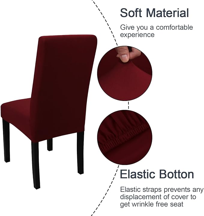 JQinHome 4 Pcs Dining Chair Slipcover, High Stretch Removable Washable Chair Seat Protector Cover for Home Party Hotel Wedding Ceremony