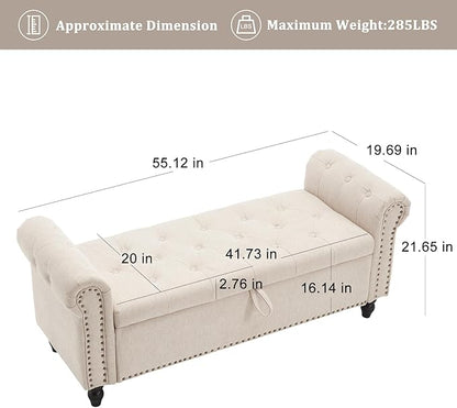 Furniliving 55” End of Bed Bench, Bedroom Bench with Button-Tufted, Large Upholstered Storage Ottoman Entryway Bench with Storage Shoe Cabinet Bench, for Bedroom, Linen, Camel