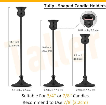 Taper Candle Holder Tall Vintage Metal Candlestick Holders Candle Stick Candelabra for Halloween Thanksgiving Christmas Holiday Wedding (Matt Black, 2 Sets (6 pcs))