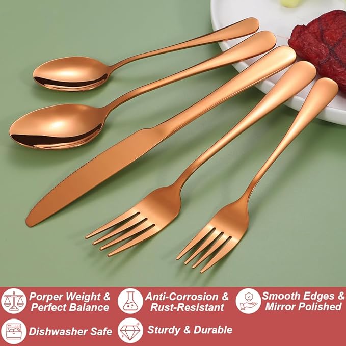 50 Pcs Rose Gold Silverware Set for 10, Food Grade Stainless Steel Flatware Set, Eating Utensils Sets Include Fork/Knife/Spoon,Home Kitchen Tableware Set, Reusable Cutlery Set, Dishwasher Safe