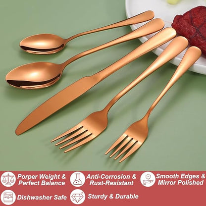 20 Pcs Rose Gold Silverware Set for 4, Food Grade Stainless Steel Flatware Set, Eating Utensils Sets Include Fork/Knife/Spoon,Home Kitchen Tableware Set, Reusable Cutlery Set, Dishwasher Safe