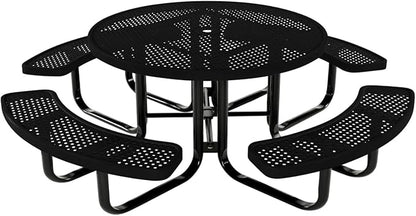 Coated Outdoor Furniture Heavy-Duty Portable Outdoor Kids Table with Umbrella Hole, Punched Steel Kids Picnic Table, Commercial-Grade, Made in America (46 In, Round, Childrens, Textured Black)