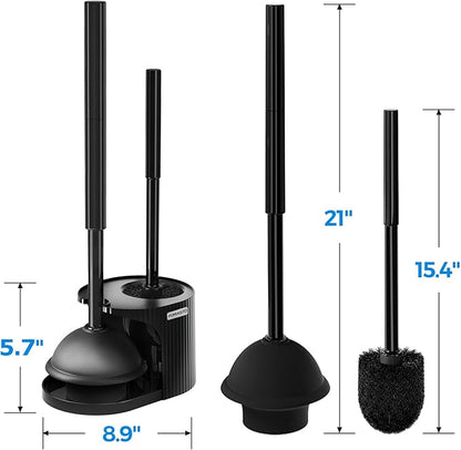 2Pack 2 in 1 Toilet Brush and Plunger Set, Extended Handle Plunger,Toilet Bowl Brush Plunger Set,Clean Gloves,Cleaning Tools,Cleaning Brush,Cleaning Supplies,Toilet Brush Plunger Combo,Black