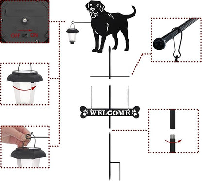 BAYN Solar Labrador Silhouette Dog Breed Welcome Sign with a Lantern Outdoor Decorative Garden Stakes for Yard, Lawn, Patio, Pathway