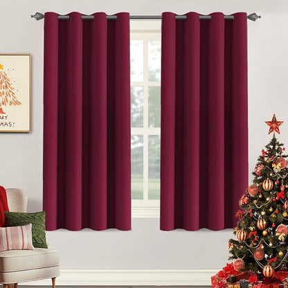 H.VERSAILTEX Christmas Blackout Curtains Blackout Thermal Insulated Curtains for Bedroom/Living Room, 52" Wide x 63" Long Each Panel,Grommet Panels for Small Window (Set of 2, Burgundy)