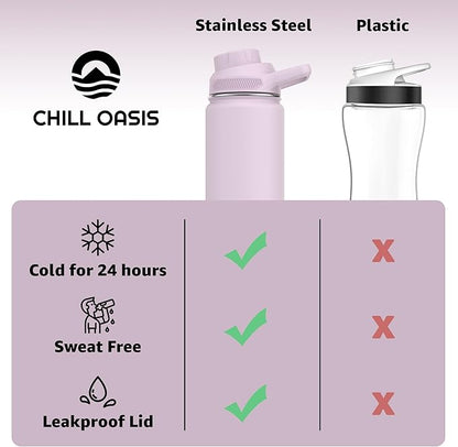 Chill Oasis Water Bottle | Compatible With Popular Flavor Cartridges | BPA Free, Leak Proof, Double-Walled Vacuum Insulated Stainless Steel, and Dishwasher Safe | Cold for 24 Hours (Lavender, 12oz)
