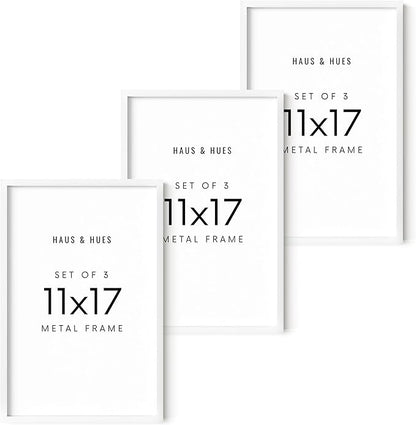 HAUS AND HUES 11x17 White Metal Picture Frames - Features Premium Aluminum, Vertical & Horizontal Hang, Shatterproof Plexiglass - Perfect for Home, Room, Office (11x17 in, White, Set of 3)