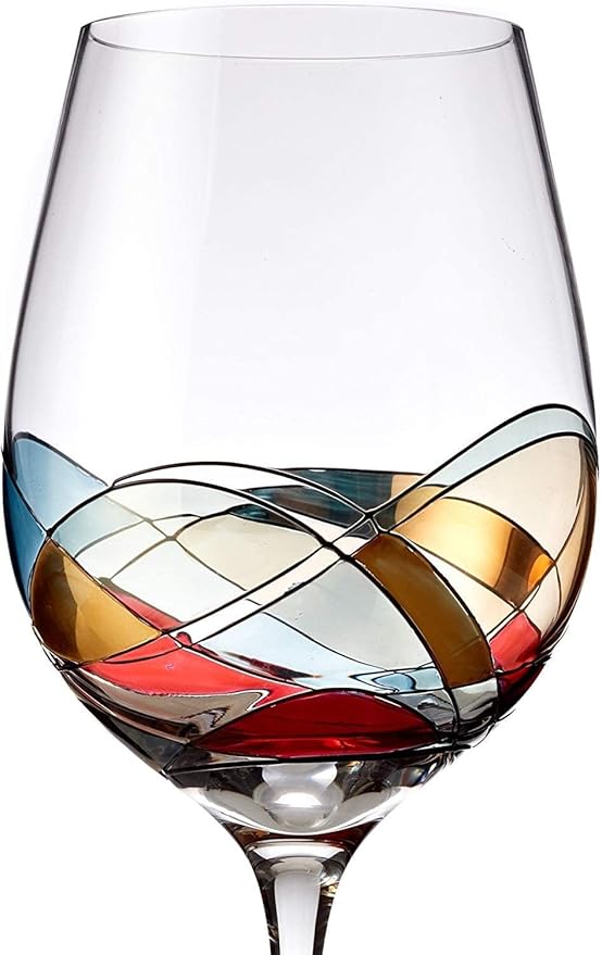 Bezrat Wine Glasses Hand Painted - Set of 2 - Women Wine Gift - Wine Lover Glass - Beautiful Glassware Gifts Ideas for Women Inspired by 'Duomo di Milano' Mothers Day - 12 oz (Red)