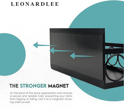 LEONARDLEE Magnetic spice Rack, Stronger Magnet with Wall Mount Option. 4 Removable Hooks, Perfect Space Saver for Kitchen- for Holding Spices, Jars, Bottle, cans (Pack of 2)