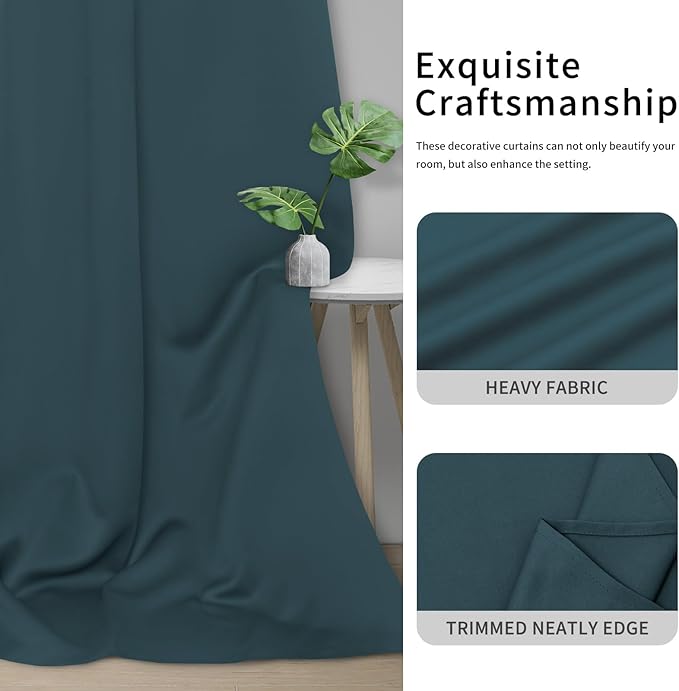 Easy-Going Blackout Curtains for Bedroom, Solid Thermal Insulated Grommet and Noise Reduction Window Drapes, Room Darkening Curtains for Living Room, 2 Panels (42x45 in, Bluestone)