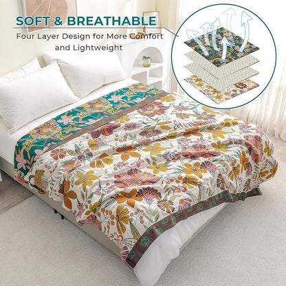Cotton Throw Bed Blanket 90''x98'', Soft Lightweight Breathable Muslin Blanket for Couch, Bed, Travel, Picnics, All Season Gauze Blanket, Home Decor
