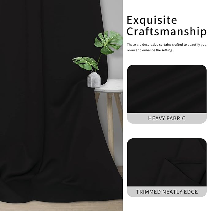 Easy-Going Blackout Curtains for Bedroom, Solid Thermal Insulated Grommet and Noise Reduction Window Drapes, Room Darkening Curtains for Living Room, 2 Panels(42x72 in, Black)