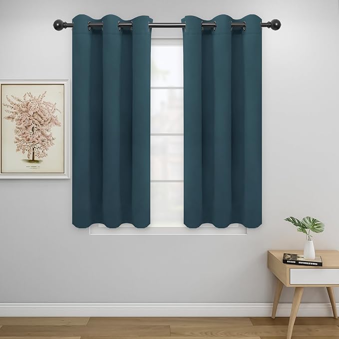 Easy-Going Blackout Curtains for Bedroom, Solid Thermal Insulated Grommet and Noise Reduction Window Drapes, Room Darkening Curtains for Living Room, 2 Panels (34x45 in, Bluestone)