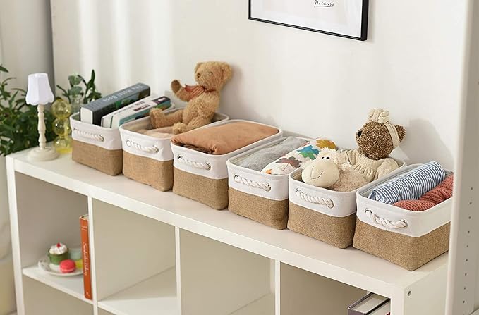 Small Baskets for Organizing, [6 PCS] Collapsible Storage Baskets for Shelves, Storage Bins Boxes Cubes for Clothes Books