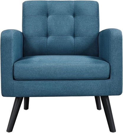 Yaheetech Mid-Century Accent Chairs, Modern Upholstered Living Room Chair, Cozy Armchair Button Tufted Back and Wood Legs for Bedroom/Office/Cafe, Set of 2, Navy Blue
