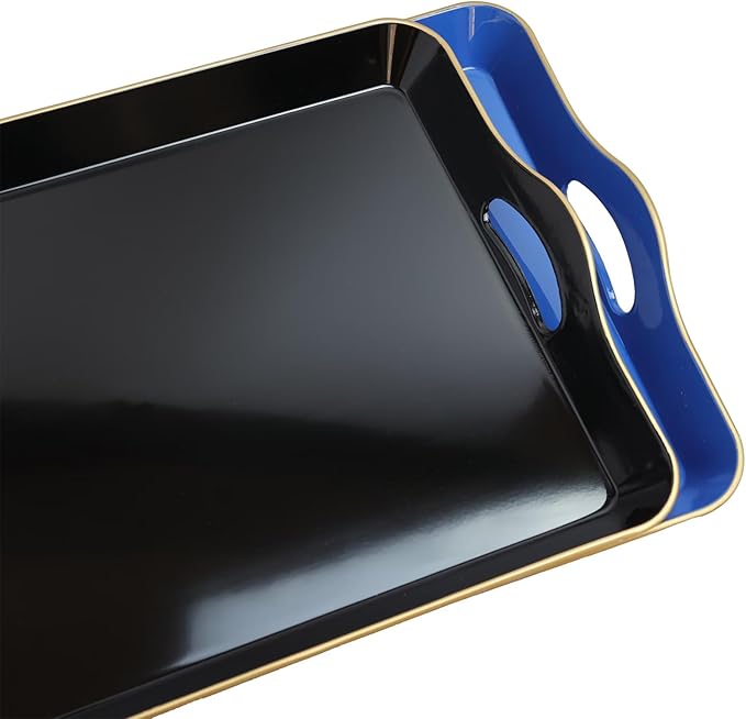 Spsyrine Large Blue Serving Tray with Handles, Plastic Decorative Tray for Coffee Table, Ottoman, Bathroom, Home Decor 17.3"*11.8"*2"