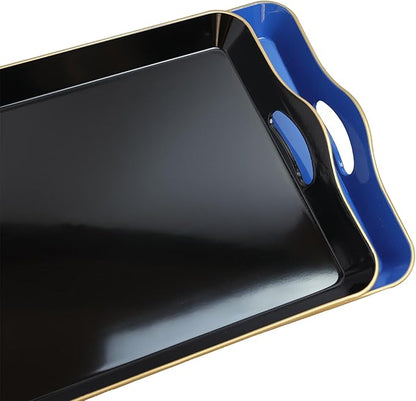 Spsyrine Large Blue Serving Tray with Handles, Plastic Decorative Tray for Coffee Table, Ottoman, Bathroom, Home Decor 17.3"*11.8"*2"