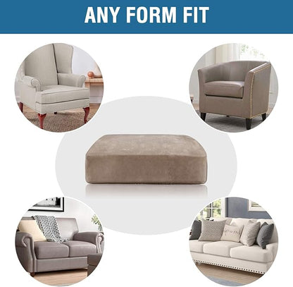 H.VERSAILTEX Velvet Stretch Couch Cushion Cover Plush Cushion Slipcover for Chair Loveseat Sofa Cushion Furniture Protector Seat Cushion Sofa Cover (2 Piece Large Sofa Cushion Covers, Taupe)