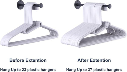 2 Pack Retractable Hanger Holder for Laundry Room, Wall Mount Organizer Rack for Lightweight Clothes, Space Saving Laundry Hook Rod, Keep Empty Hangers Handy, Black