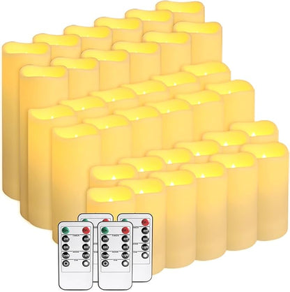 36-Pack Flickering Flameless Candles with Remote Control - LED Fake Candle Perfect for Wedding,Outdoor,Table,Halloween,Christmas Decor - Create a Magical Ambiance Effortlessly(Three Sizes)