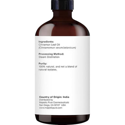 Majestic Pure Cinnamon Essential Oil with Glass Dropper - Huge 4 Fl Oz - 100% Pure and Natural Cinnamon Oil - Premium Grade Essential Oils for Diffuser, Aromatherapy, Soap and Candle Making