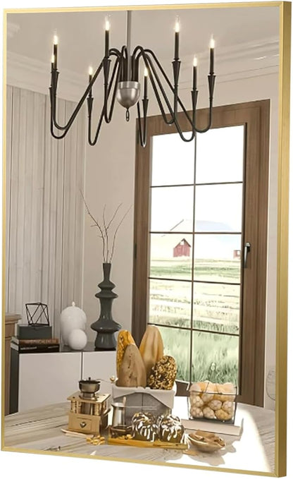 FARMER 16x20 Inch Gold Bathroom Mirror, Rectangle Wall Mounted Mirror, Vanity Mirror, Brushed Square Mirror, Framed Bathroom Mirror for Bedrooms, Entryways, Living Rooms, Horizontal/Vertical