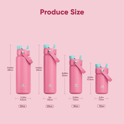 Insulated Water Bottle with Straw Stainless Steel Water Bottle, Leak-Proof, BPA-Free, Double Wall Vacuum Keeps Cold for 24 Hours for Sports, Travel, School (32 oz, Tulip)